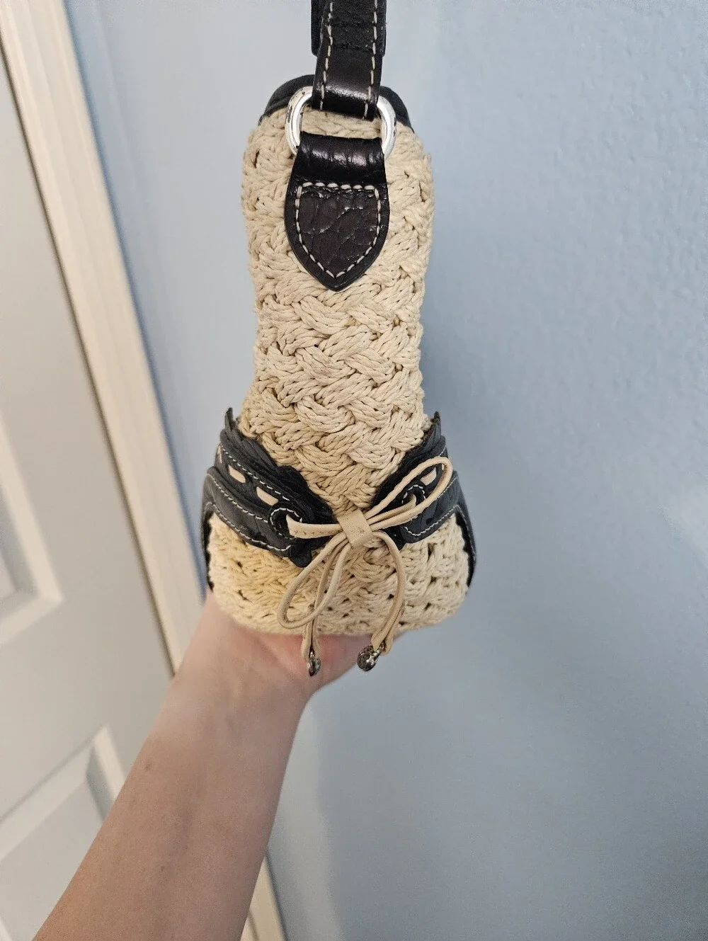 Brighton Woven Straw Crossbody Bag with Black Trim